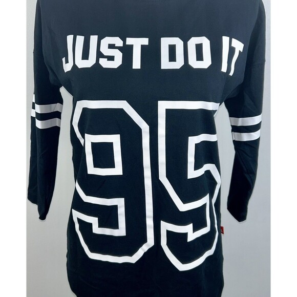 Nike Just Do It Women's Raglan Baseball Style T Shirt Size S Black White - Picture 3 of 9